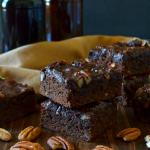 Beer-Spiked Brownies with Poured Pecan Frosting
