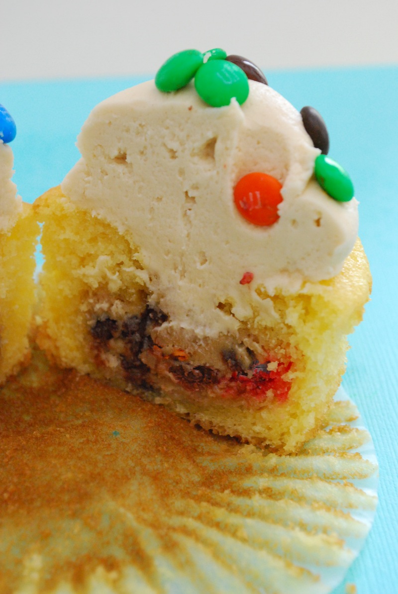 interior closeup of monster cookie dough cupcakes