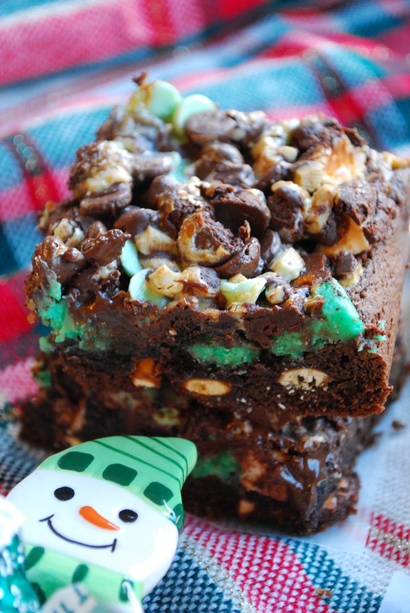close-up photo of chocolate mint seven layer bars