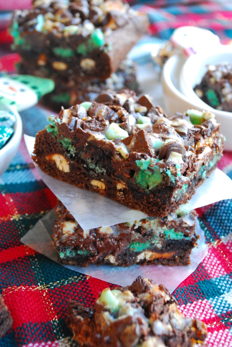 stacks of chocolate mint seven layer bars