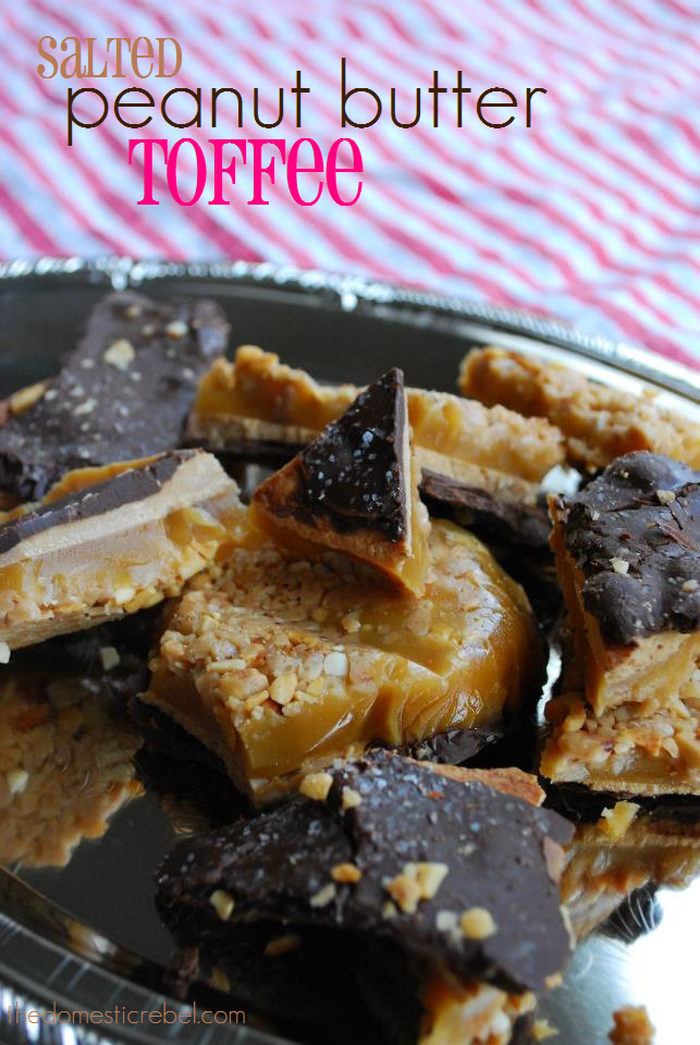 Peanut Butter Toffee arranged on metal tray