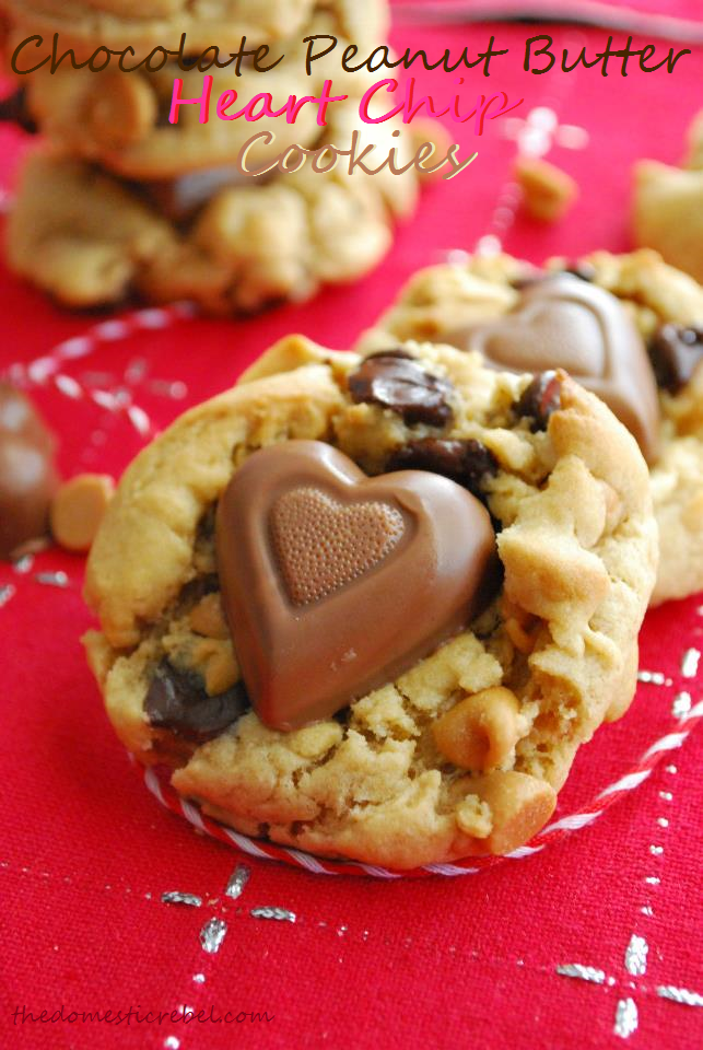 chocolate peanut butter heart chip cookies