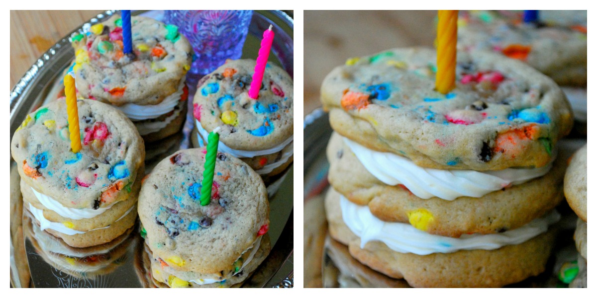 photo collage of rainbow chip cookie cakes