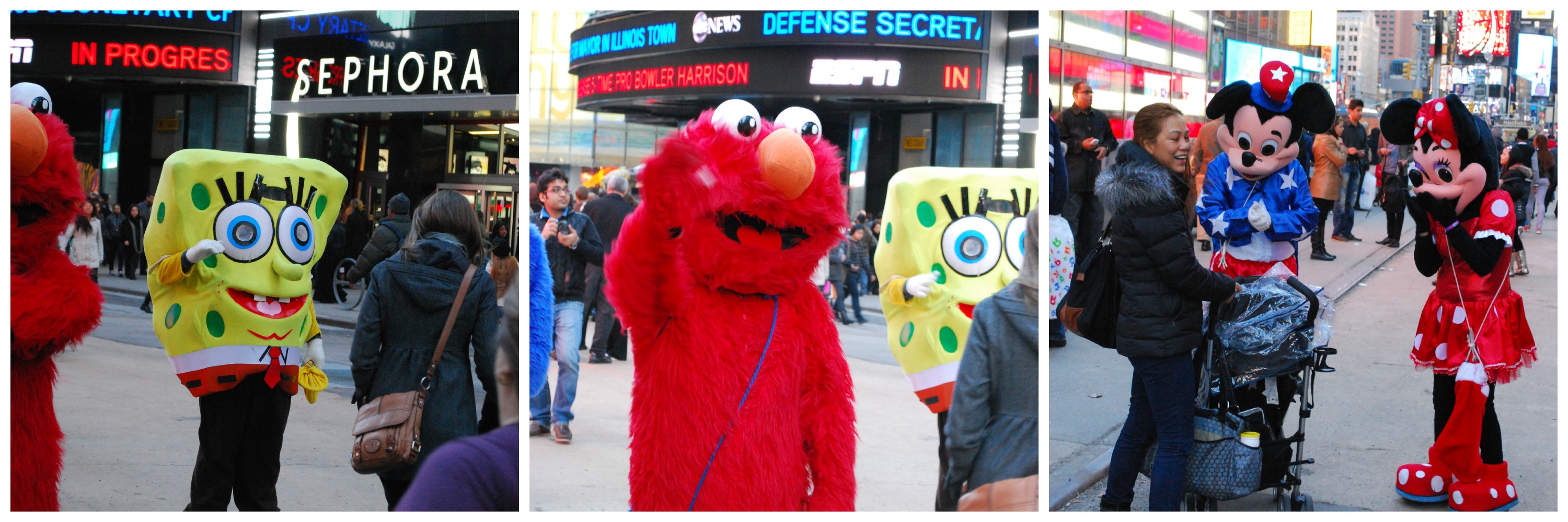 collage of times square cartoon characters