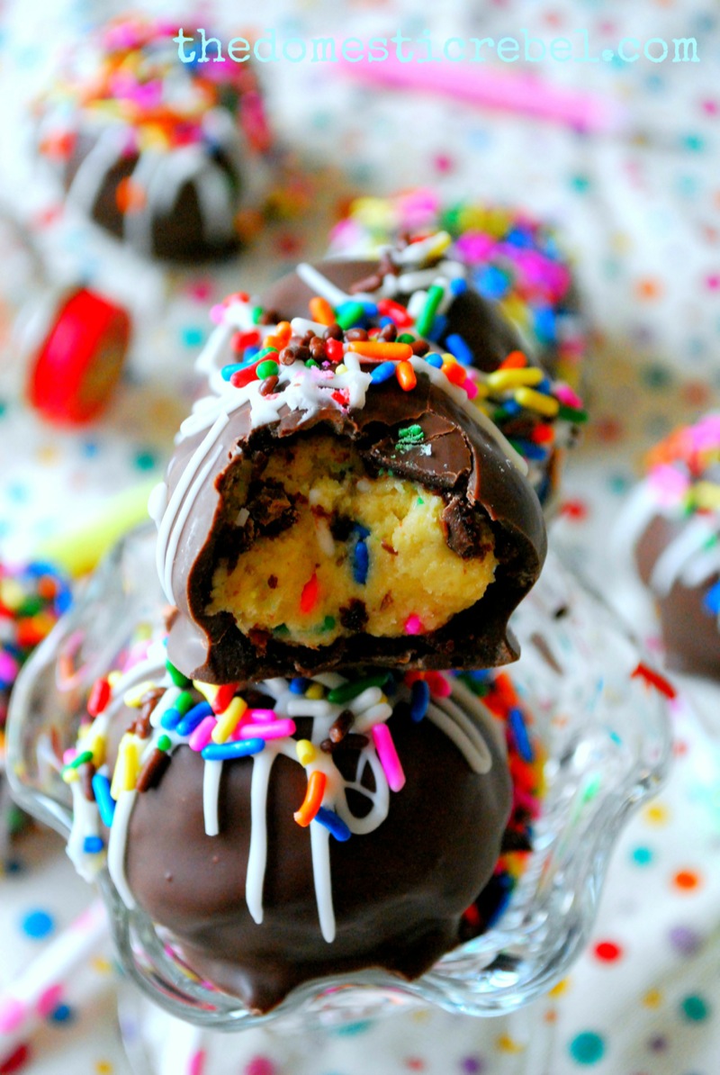 cake batter cookie dough brownie bombs sitting in a jar