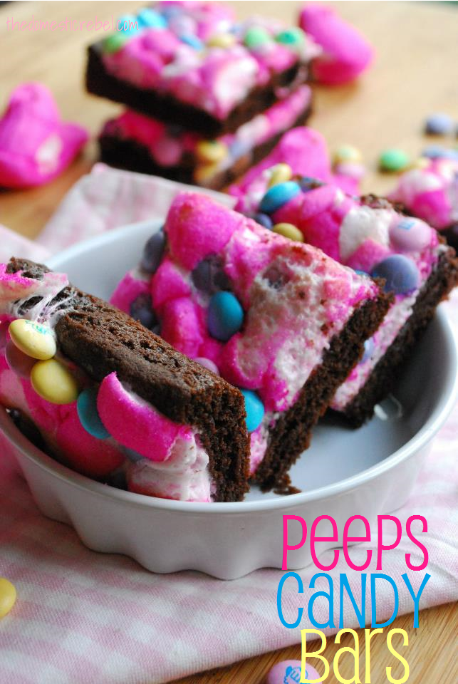 peeps candy bars in a white dish