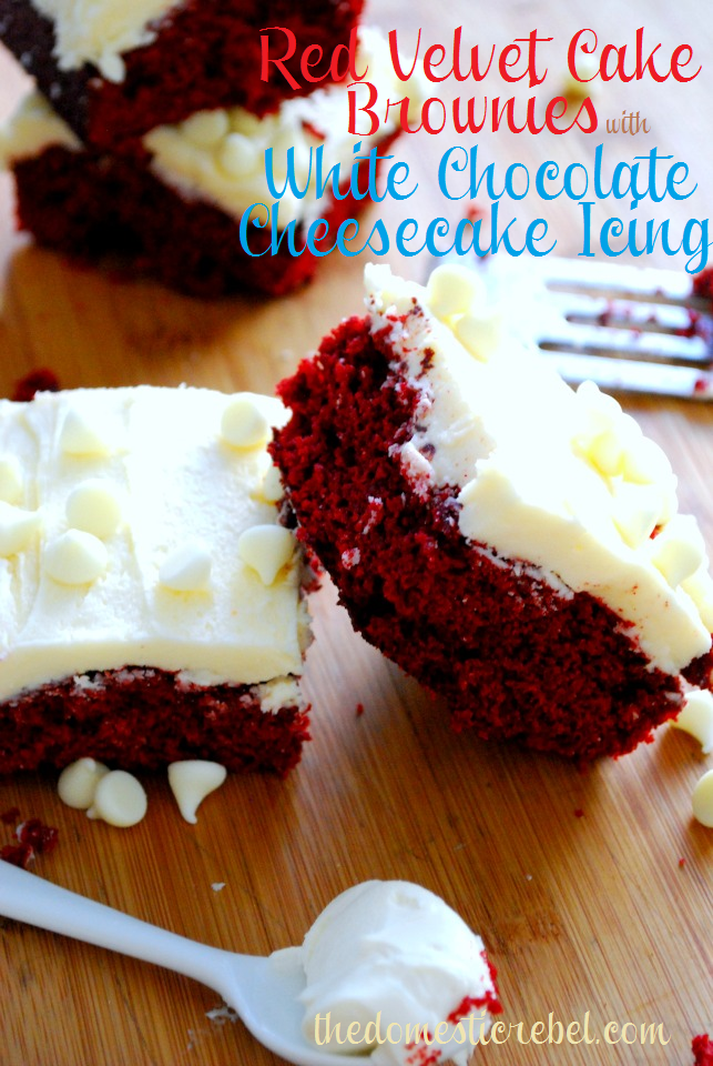 red velvet cake brownies with white chocolate cheesecake icing