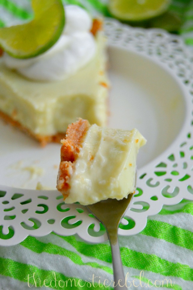 guiltless key lime pie piece on a fork