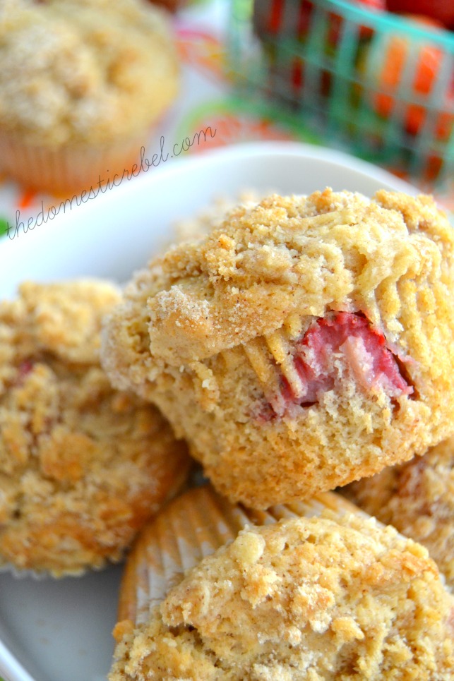 strawberry crumb muffins in dish close up