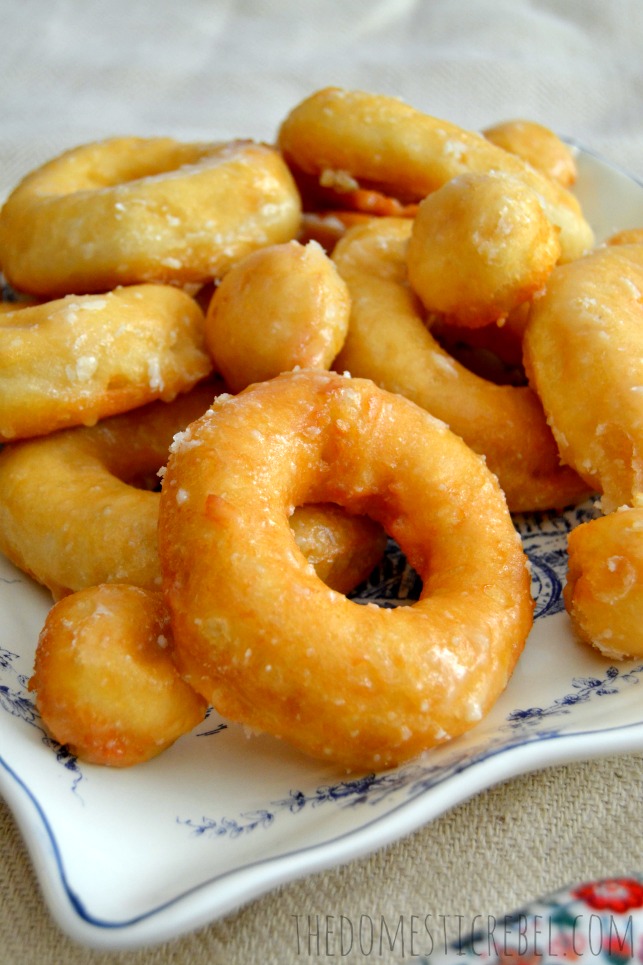 copycat krispy kreme doughnuts stacked on a white plate