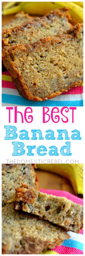 This Banana Bread truly is the BEST!! Supremely moist, fluffy, soft and has great texture with a cinnamon brown sugar streusel on top. The secret ingredient makes it extra delicious! This is the ONLY recipe you need! 