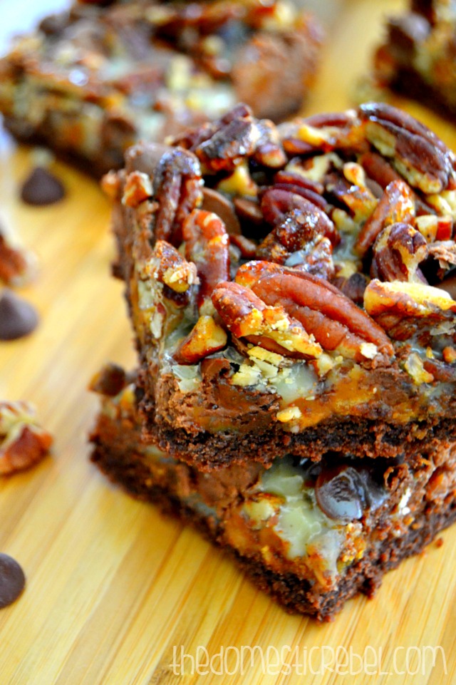 turtle seven layer bars stacked on wooden background