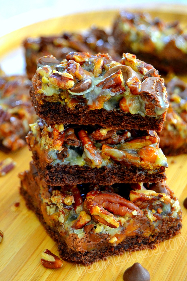 turtle seven layer bars stacked on wood background