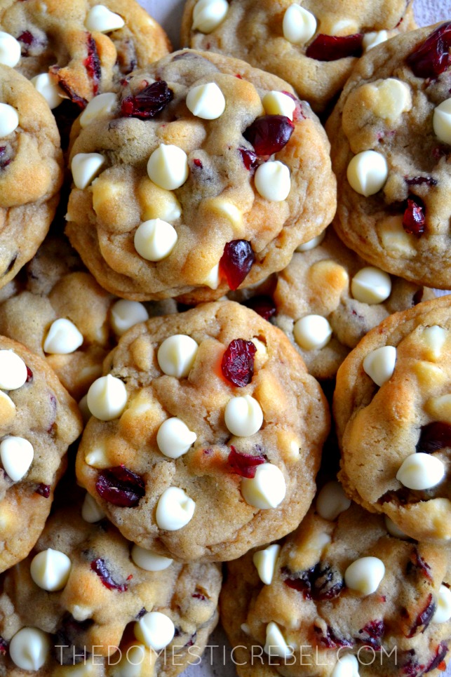an assortment of white chocolate cranberry cookies