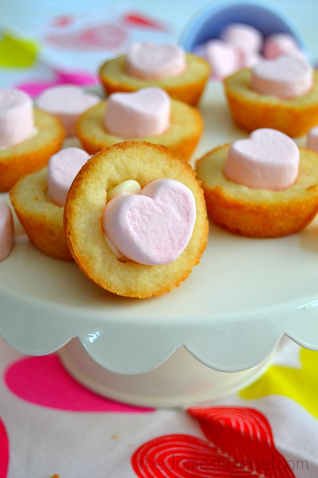 Strawberry Marshmallow Cookie Cups on white cake stand