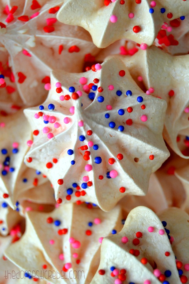 Strawberry Meringues close-up arranged in a pile