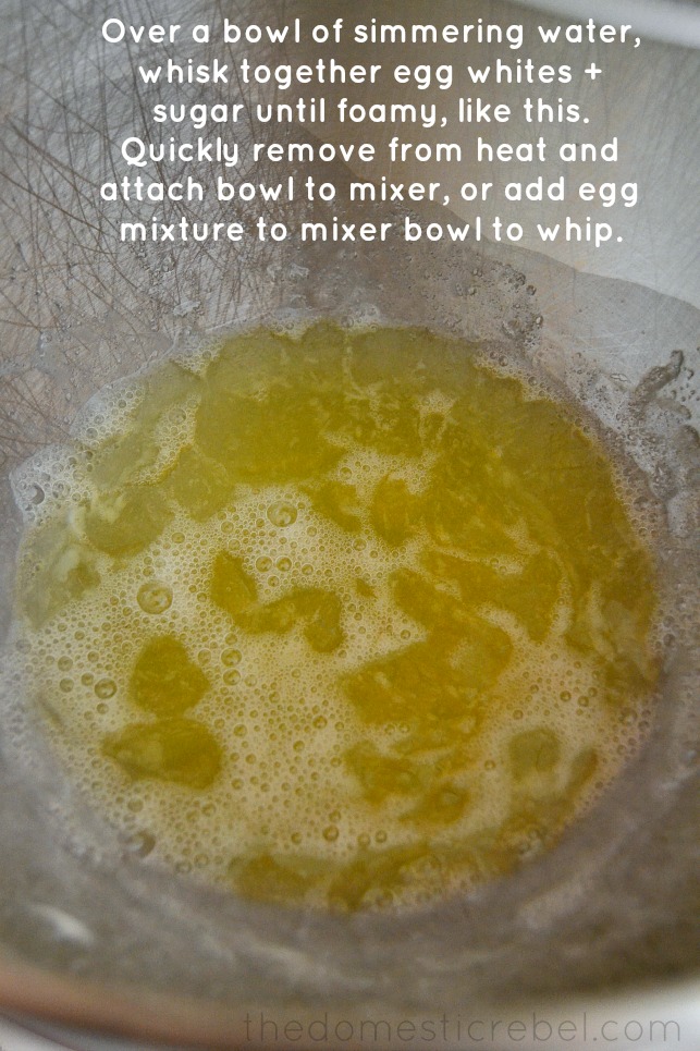 foamy egg whites in a bowl