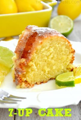 This buttery, zesty 7-Up Pound Cake is AMAZING! Bursting with juicy lemon and lime flavor, the soda gives this cake such a moist and tender crumb and a wonderful crisp crust. Incredible!