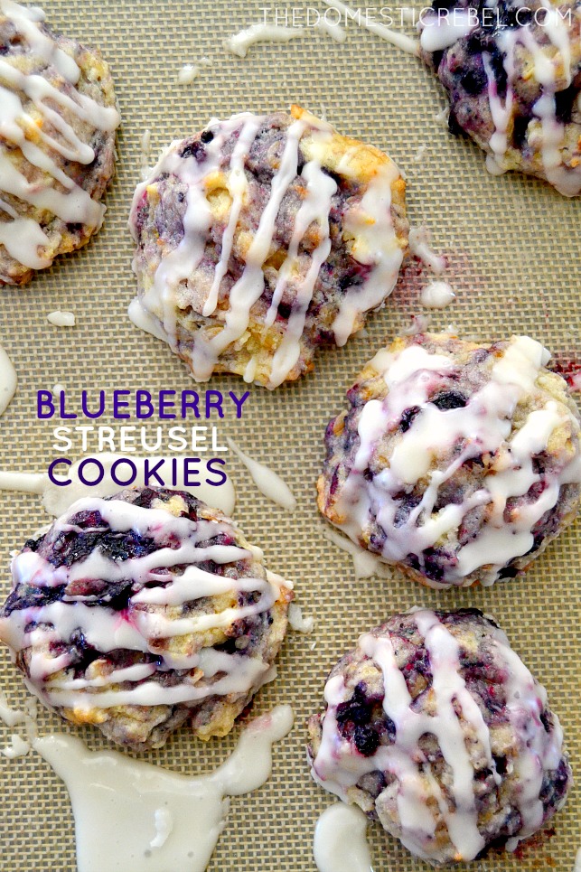 Blueberry Streusel Cookies arranged on baking sheet