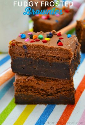 These Fudgy Frosted Brownies are the BEST, fudgiest brownies you'll ever have! Rich and chocolaty, they're like fudge with chocolate frosting on top!