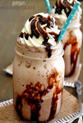 These Frozen Hot Chocolates are the BEST ever! Frosty-cold, super chocolaty and taste just like cocoa! You'll love this easy, foolproof recipe!