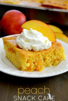 This Peach Snack Cake is incredible! Fast, easy, foolproof and totally delicious, it's bursting with peaches and summer fun.