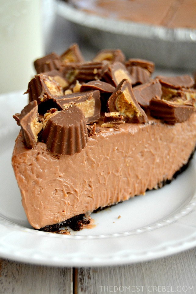 Peanut Butter Cup Cheesecake on white plate