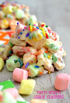 These Tutti-Frutti Cookie Clusters are delicious, fruity, no-bake cookies that are so easy to whip up!