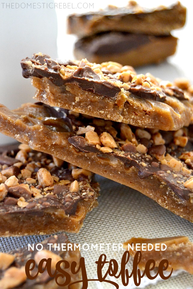 easy toffee piled onto baking sheet