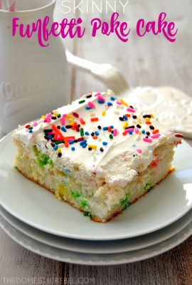This Skinny Funfetti Poke Cake tastes every bit as sinful as store-bought cake, but with a healthy twist! You'll never guess this light, moist cake is skinny!
