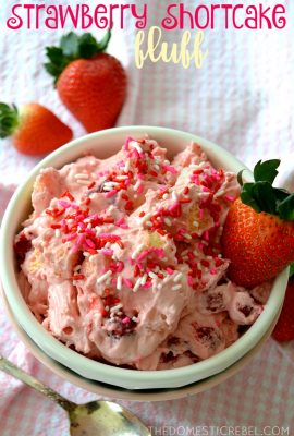 This Strawberry Shortcake Fluff is so simple to make - only 5 ingredients that you probably have on hand! Light, refreshing, no-bake and made in minutes, you'll love this easy recipe any time of year!