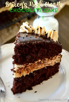 This Bailey's Irish Cream Chocolate Cake is sinfully rich and fudgy with creamy Bailey's buttercream and decadently easy chocolate ganache. A can't miss, must-make, EASY recipe!