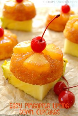 These QUICK & EASY Pineapple Upside Down Cupcakes are so simple but taste from-scratch and super amazing!