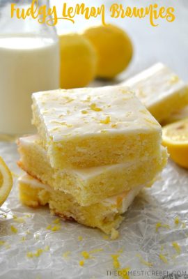 These Fudgy Glazed Lemon Brownies are such an easy recipe! Moist, chewy, fudgy and bursting with fresh lemon flavor, you'll love this fun twist on a brownie!