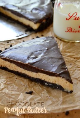 This No-Bake Chocolate Peanut Butter Tart is incredible! Smooth, creamy, chocolaty with that sweet and salty peanut butter filling. Tastes like a giant peanut butter cup and is SO easy to make!