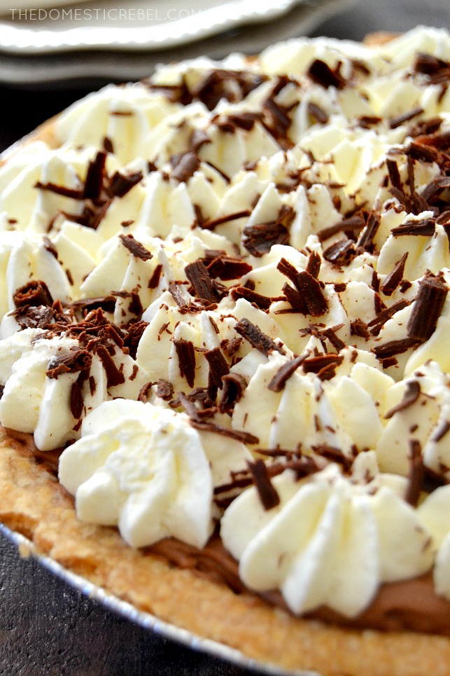 Closeup of French Silk Pie in pie pan