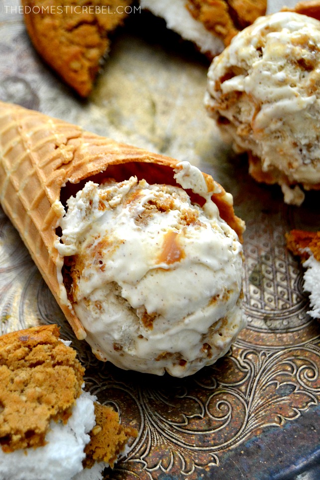 Oatmeal Cream Pie Ice Cream in cones on metal dish