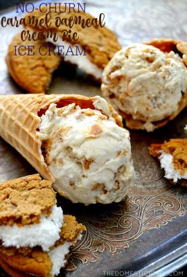 This No Churn Caramel Oatmeal Cream Pie Ice Cream is INCREDIBLE! So easy, comes together quickly and has amazing homemade flavor!