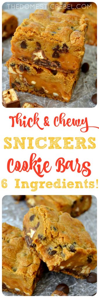 6 Ingredient Snickers Cookie Bars collage