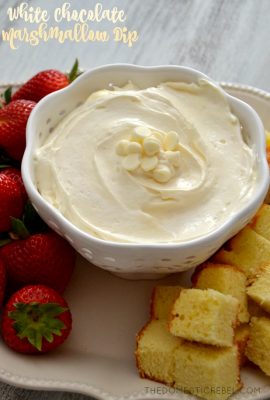 This White Chocolate Marshmallow Fruit Dip is INCREDIBLE! Light, fluffy, creamy and smooth, it's great with fresh fruit, brownie bites, pound cake cubes and more! Such an easy, fast, no-bake treat!