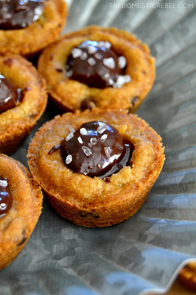 Closeup of Salted Ganache Cookie Cups on metal stand