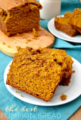 This Pumpkin Bread is the BEST EVER! Soft, fluffy, moist and tender with perfect pumpkin spice flavor! So easy, you probably have all the ingredients on hand!