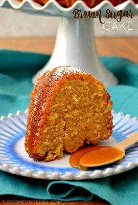This Brown Sugar Cake with Caramel Sauce is the BEST pound cake! Buttery, brown sugary with vanilla and caramel, it's moist, fluffy, tender and so easy!