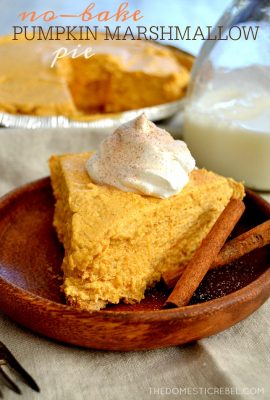 This No-Bake Pumpkin Marshmallow Pie is such an easy recipe! Fluffy, packed with pumpkin spice and so simple to whip up. Great for fall weather and holidays!