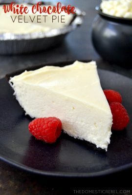 No Bake White Chocolate Velvet Pie: a creamy, silky-smooth no-bake pie that's packed with white chocolate. So easy, impressive and utterly delicious!