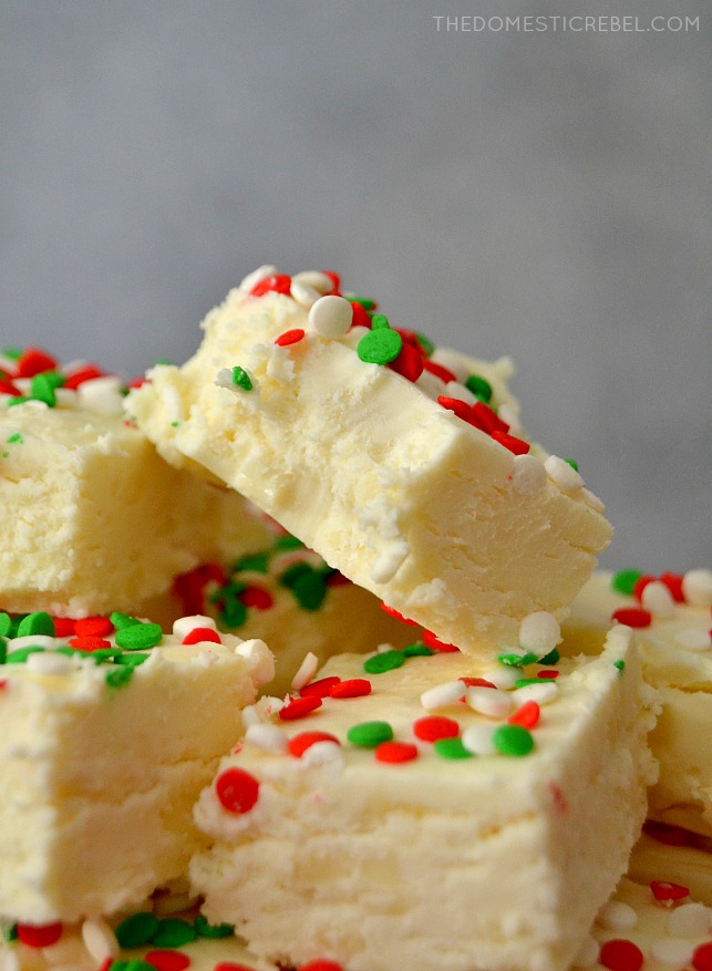buttercream frosting fudge with bite missing in pile