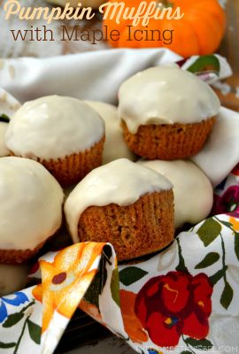 These Pumpkin Muffins with Maple Icing are such a cinch to make and no one will know they started from a box! Buttery, tender muffins packed with pumpkin spice flavor and topped with a creamy maple icing. Perfect for the holidays! #ad #krusteaz