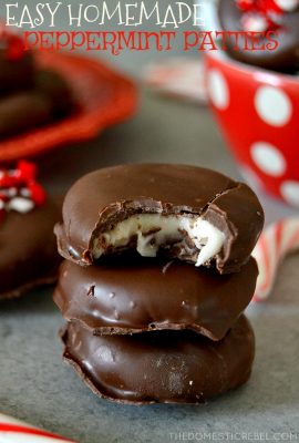 These Homemade Easy Peppermint Patties should end up on your holiday table this Christmas! Simple mint and chocolate-coated candy made with only 6 ingredients you probably have at home!