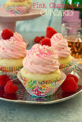 These PINK CHAMPAGNE CUPCAKES with PINK CHAMPAGNE BUTTERCREAM are perfect for any festive occasion! Moist, light and fluffy champagne cupcakes topped with a scrumptious champagne buttercream. Easy, impressive and taste like they came from a fancy bakery!
