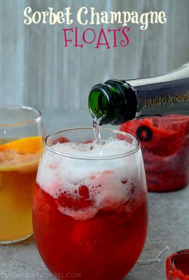 These 2-Ingredient Sorbet Champagne Floats are so easy, impressive, and such a crowd-pleaser! Mix and match your favorite sparkling wine or champagne with fruity sorbet flavors and fresh fruit for a truly custom party treat!